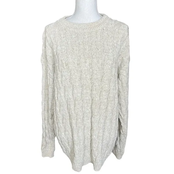 Vintage Hampton bay trading company beige cable knit sweater fisherman cotton - Image 2