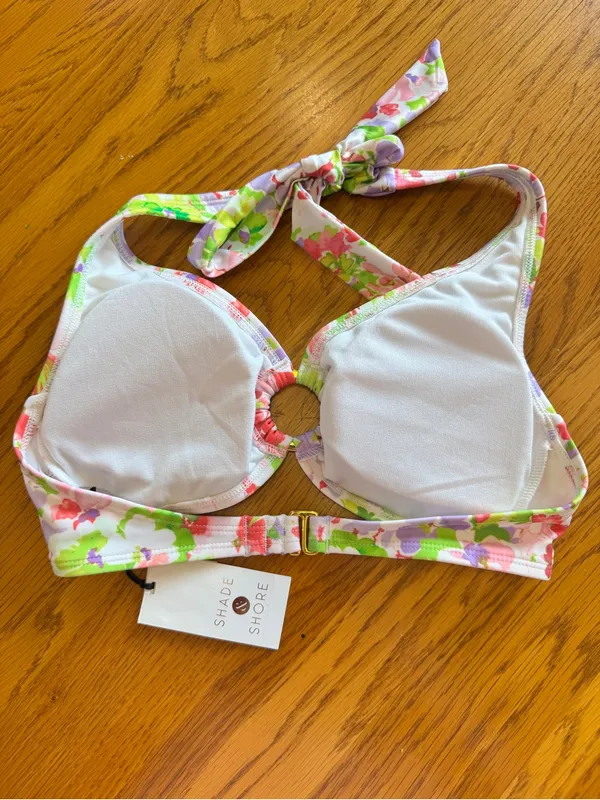 Shade & Shore Women's Bikini Top Halter Floral Ring Bralette Size Small NWT - Image 2