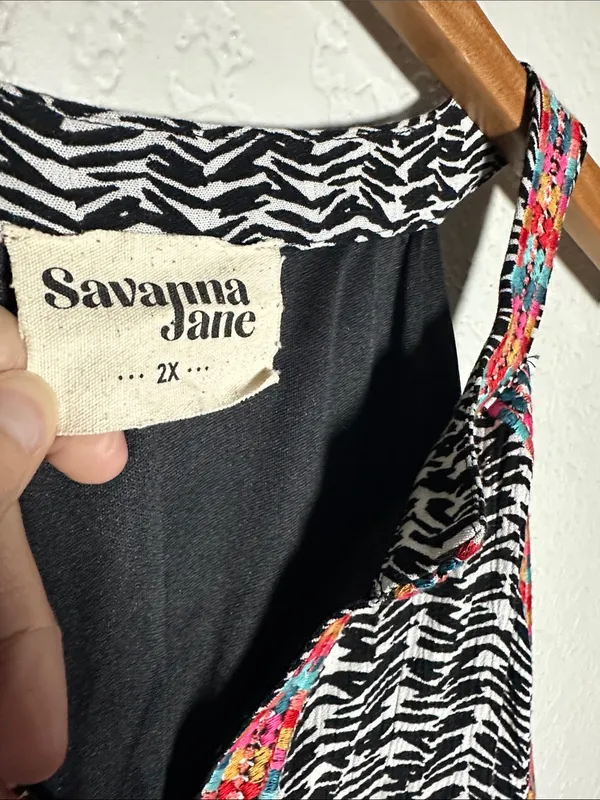 Savanna Jane Black White Embroidered Swing Dress Size 2X Casual Cottage Boho - Image 3