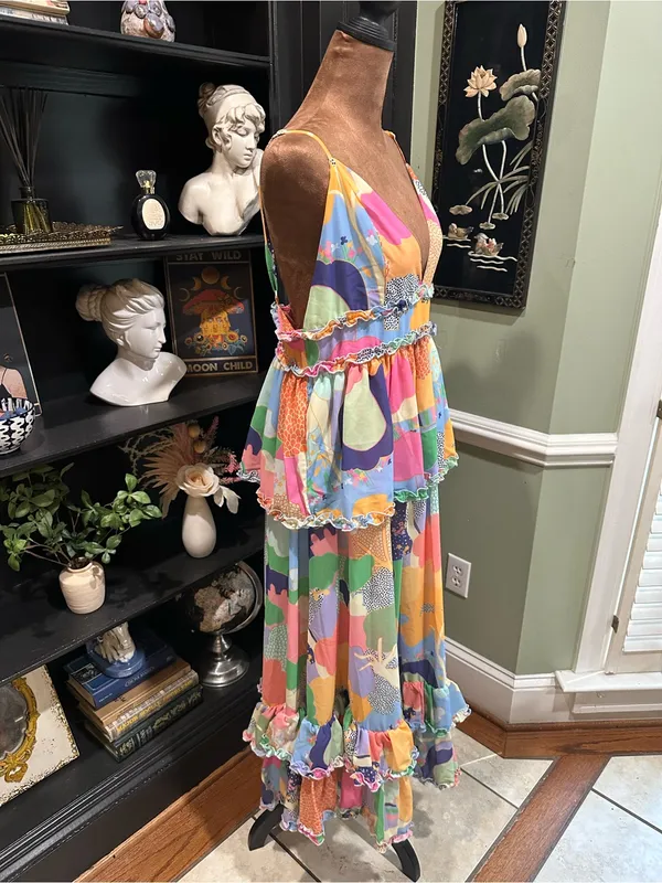 SHEIN Colorful Tiered Maxi Dress – Abstract Print – Adjustable Straps – Size Lar - Image 10