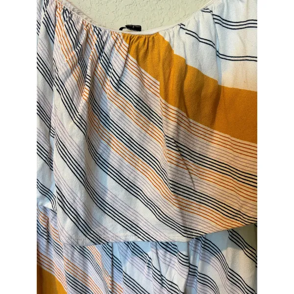 O’Neill Koia Strapless Midi Dress White Mustard Stripe Boho Beach Slit Size L - Image 4