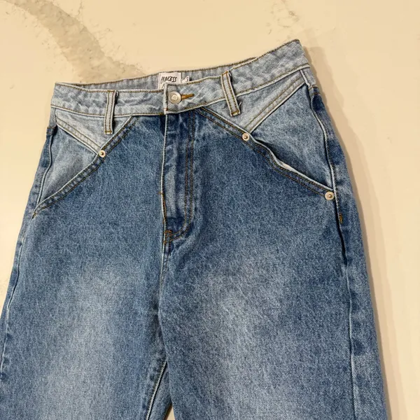 Princess Polly Two-Tone High Waisted Mom Jeans Straight Leg Women’s 6 Blue Wash - Image 5