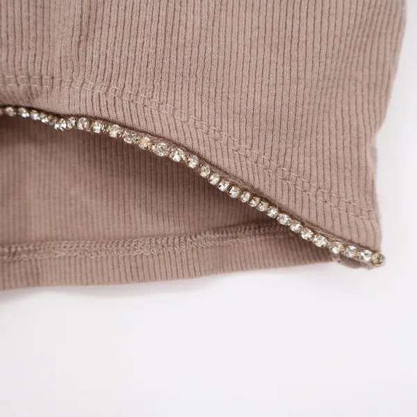Garage Womens Ribbed Rhinestone Trim Curved Hem Crop Top Mauve Taupe XS - Image 2