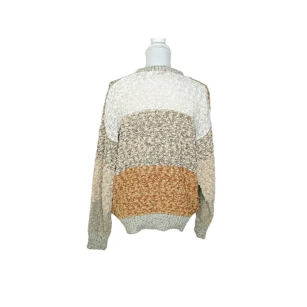 Vintage Y2k Kocal Womens Leaf Fall Theme Colorblock Sweater Tans Mint Green Sz L - Image 3