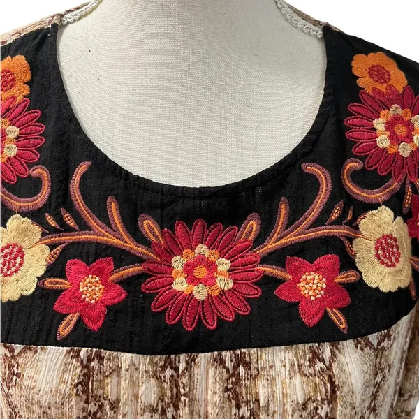 Savanna Jane Boho Floral Embroidered Gold Thread Long Sleeve Fall Blouse Size L - Image 4
