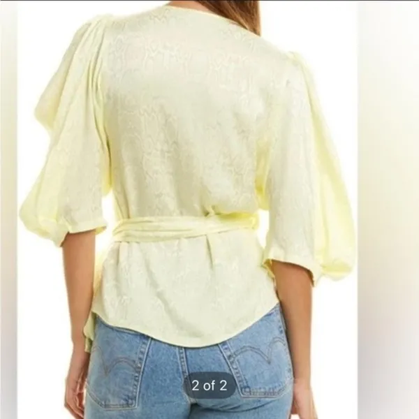 Krisa Womens Yellow Snake Print Jacquard Wrap Blouse‎ Puff Sleeve XS - Image 13