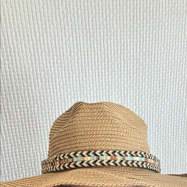 Lulla Collection Stylish Tan Woven Hat with Patterned Band - Image 6