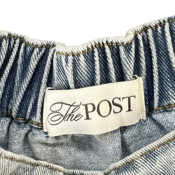 The Post Strapless Denim Jumpsuit S Light Wash Button Front Wide Leg‎ Y2K - Image 11
