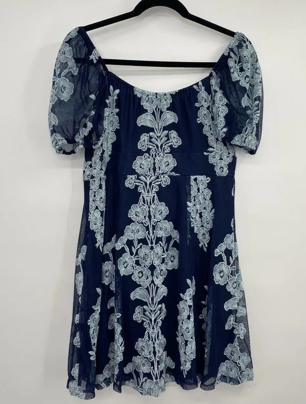 Altar'd State Fit n Flare Dress Lace Overlay Mini Short Sleeve Womens Large NEW - Image 3