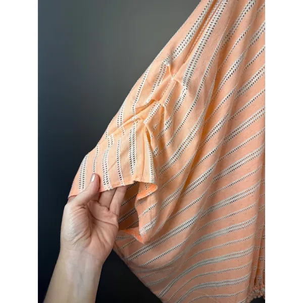 Free People Peach Striped Oversized Tunic Boho Beach‎ Coverup Medium - Image 3