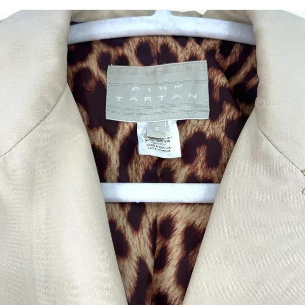 VINTAGE S 4 Jacket Cropped Trench tan belted jacket leopard leather buttons lux - Image 3