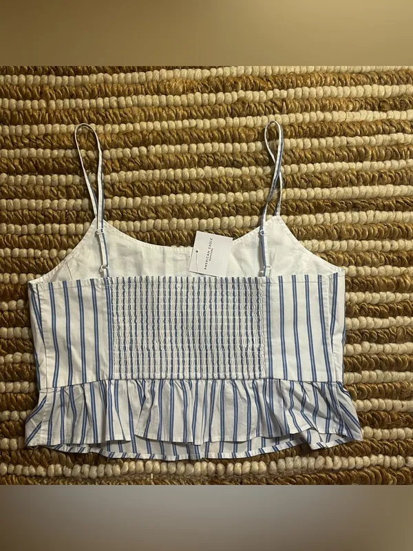 American Eagle NWT Striped Blue & White Ruffle Hem Cami Top - Image 2