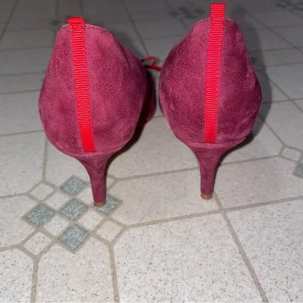 Boden Eleanor Courts Women EU 38.5 D'Orsay Pumps 3in Suede Pointed Toe Red Bow - Image 5
