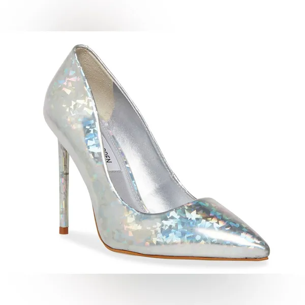 Steve Madden Silver Iridescent Daisie Pointed Toe Stiletto Heels 7 - Image 2
