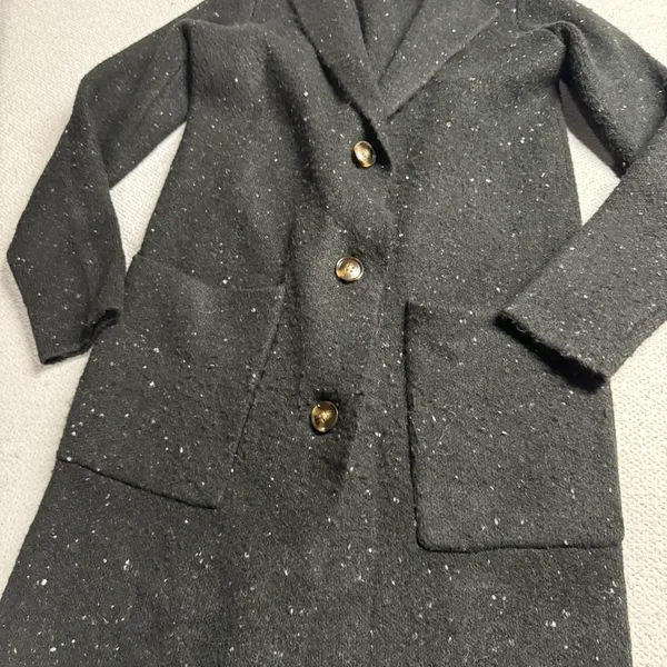Ann Taylor Black Women's Longline Collared Sweater Coat Coatigan XSmall Pockets - Image 2