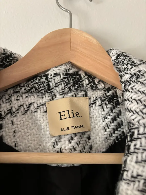 Elie Tahari Tweed Plaid Wool Blazer Size 8 - Image 5