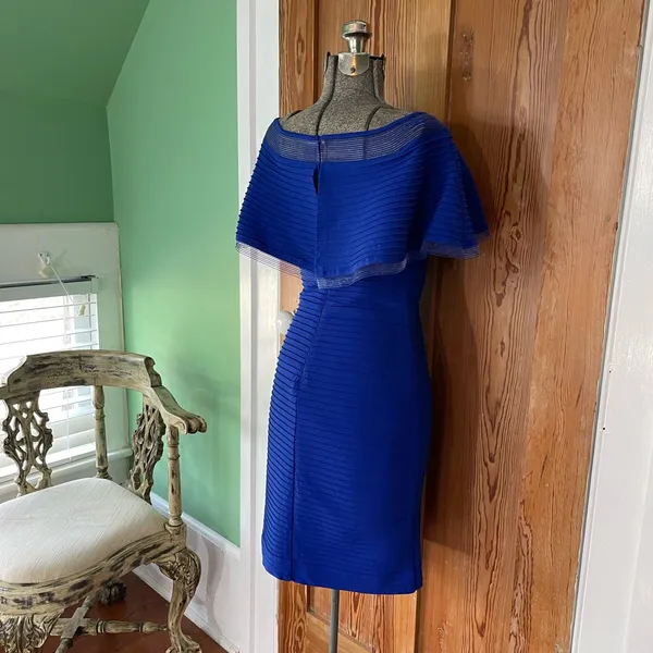 Tadashi Shoji Tobara Pintucked Off Shoulder Ruffle Dress Electric Blue~ XS 🧡🎀 - Image 10
