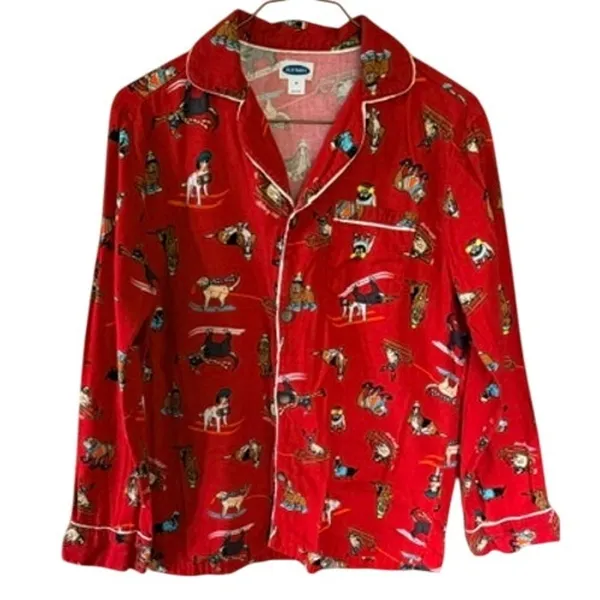 Old Navy Women’s Red Dog Print Pajama Set Button Front Shirt Pants Size Medium - Image 3
