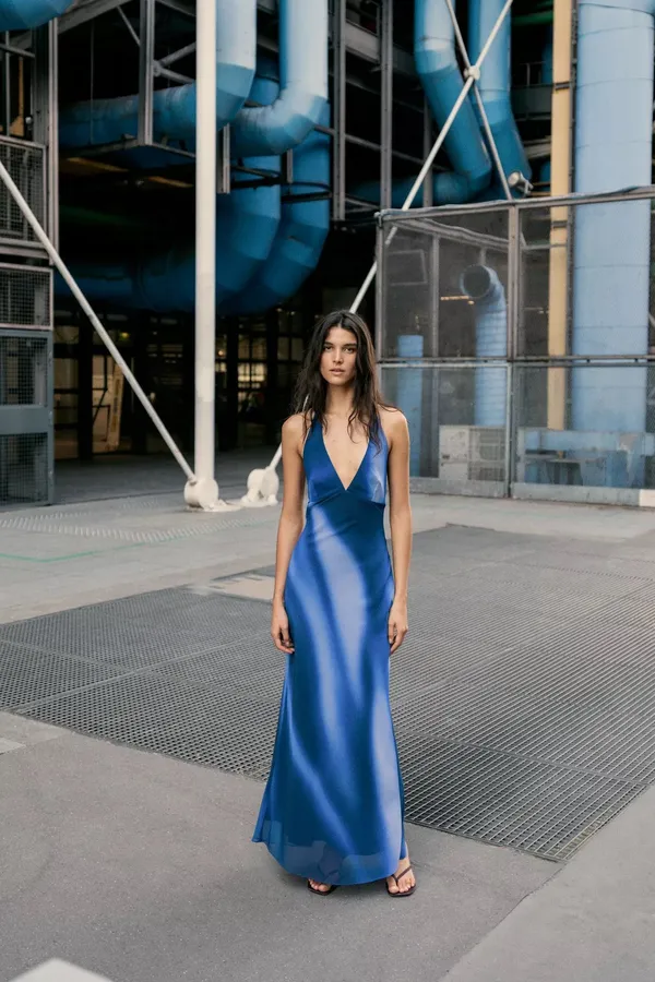 Zara Blue Halter Maxi Dress evening party wedding bohemian - Image 8