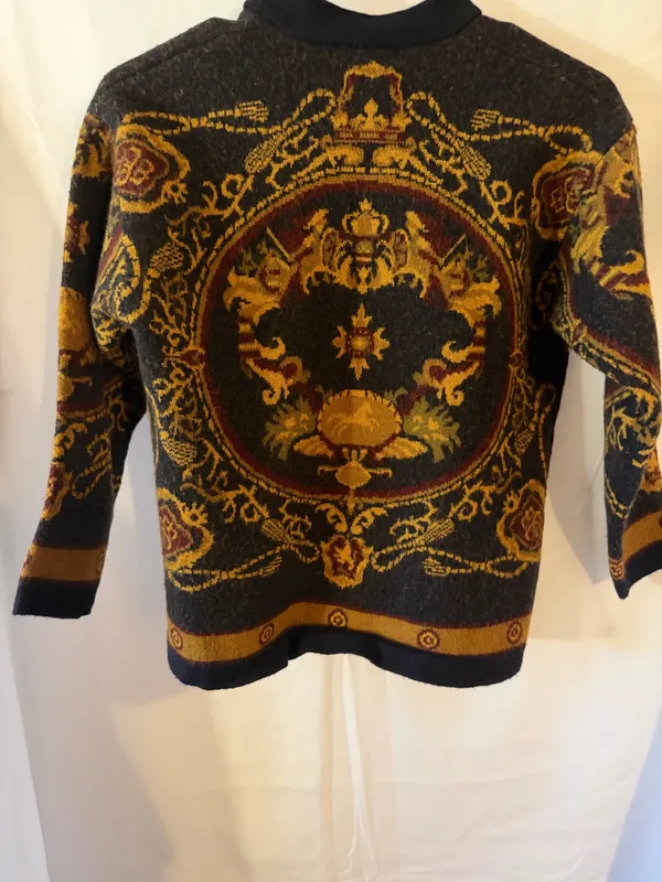 Jones New York Vintage-Inspired Navy and Mustard Button-Up Cardigan Sweater - Image 3
