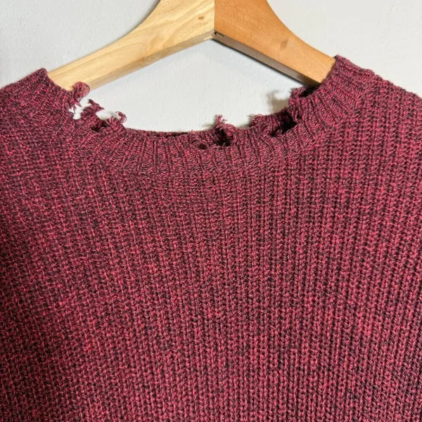 NWT Pistola Eva Distressed Crew Neck Knit Pullover Sweater Women's XS Red Black - Image 8