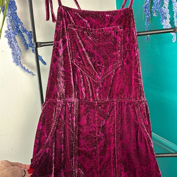 Anthropologie Velvet overalls wide leg S Anthropologie with paisley print - Image 3