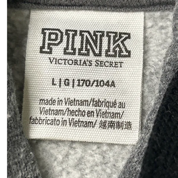 PINK Victoria's Secret Grey Full Zip Hoodie‎ Large Sweatshirt - Image 7