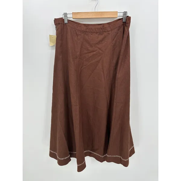 Coldwater Creek‎ Brown Linen Blend Maxi Skirt Size L Stitch Detail Hem AN18 - Image 2