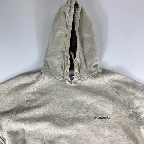 Columbia Hoodie Sweatshirt Womens Large Beige Pockets Drawstring Pullover READ - Image 2
