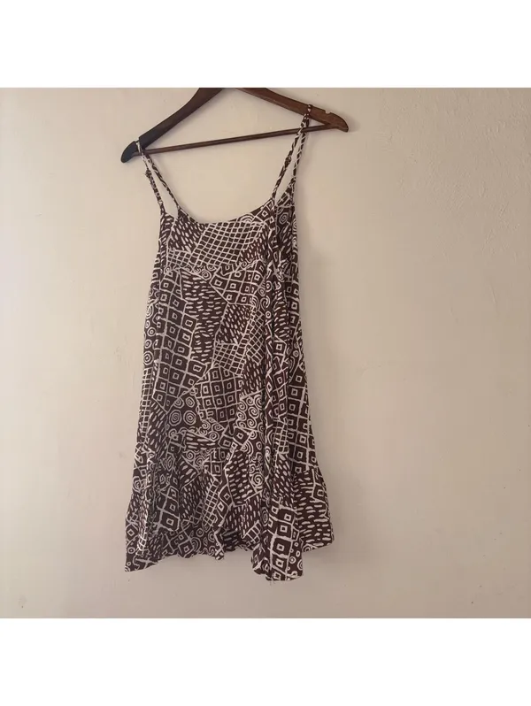 Urban Outfitters Brown and White Geometric Print Mini Dress Size Small - Image 4