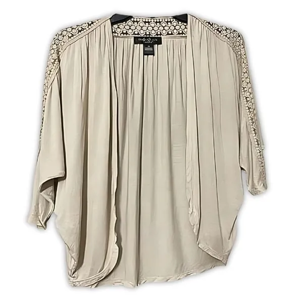 August Silk Lace Beige Cardigan Shrug Boho Chic PS Avant Garde Minimalist Indie - Image 2
