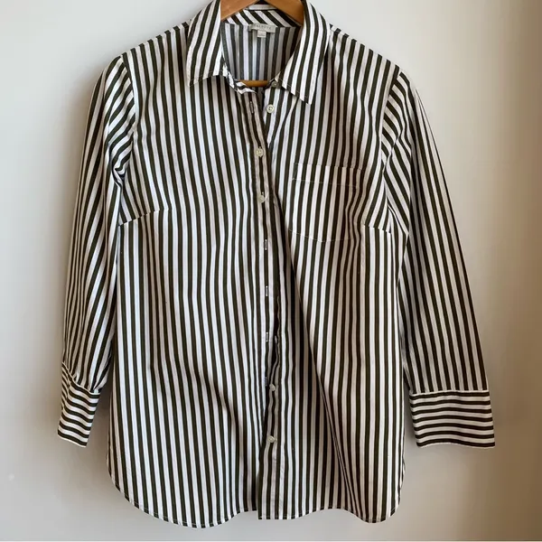 Talbots 100% Cotton Tunic Length Poplin Striped Collared Button Down Shirt M - Image 7
