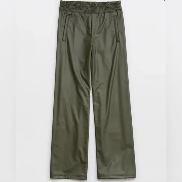 NWT OFFLINE By Aerie Real Luxe Faux Leather Wide Leg Pant in Green Size L - Image 10