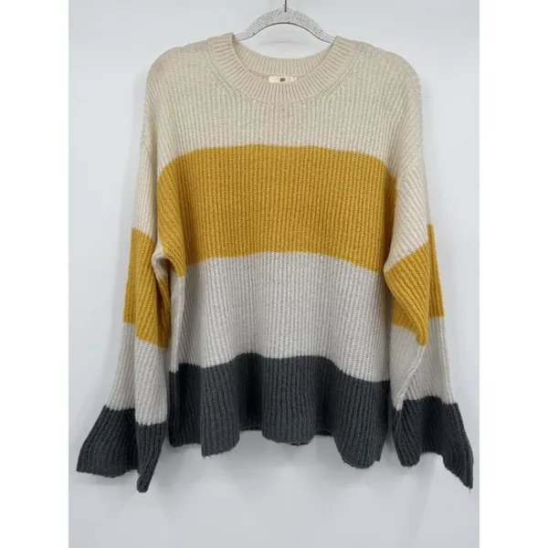 BP Womens Ribbed Colorblock Striped Knit Sweater Size L Cream Cozy Soft Pullover - Image 3