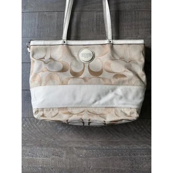 Coach Signature Stripe Zip Top Tote‎ Y2K A1160-F17433 Khaki canvas cream Strip - Image 2