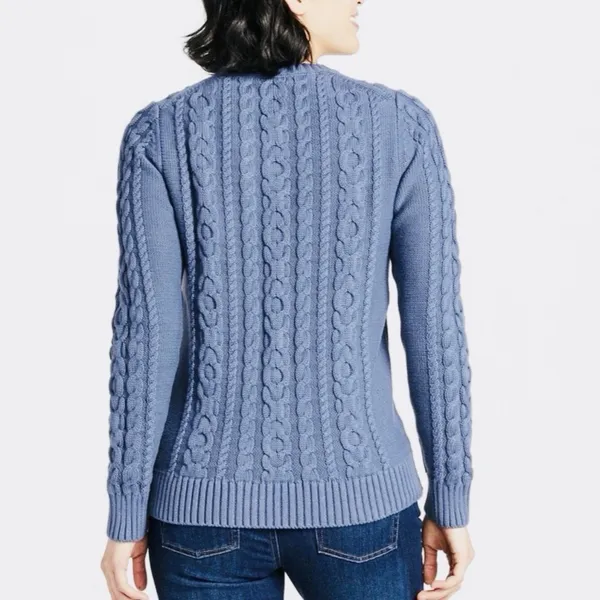 LL Bean Blue Double L Mixed Cable‎ Crew Neck Pullover Sweater Size MEDIUM - Image 2