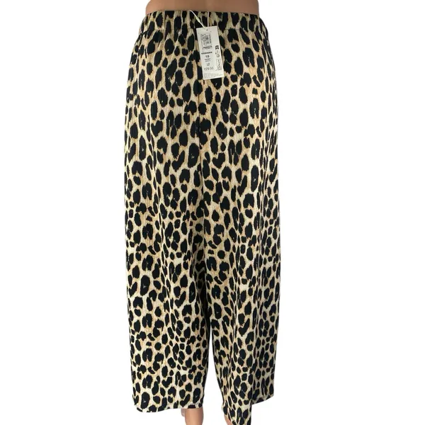 NEW M&S Marks & Spencer Beige Black Leopard Print Wide Leg Trousers Pants Sz 14 - Image 3