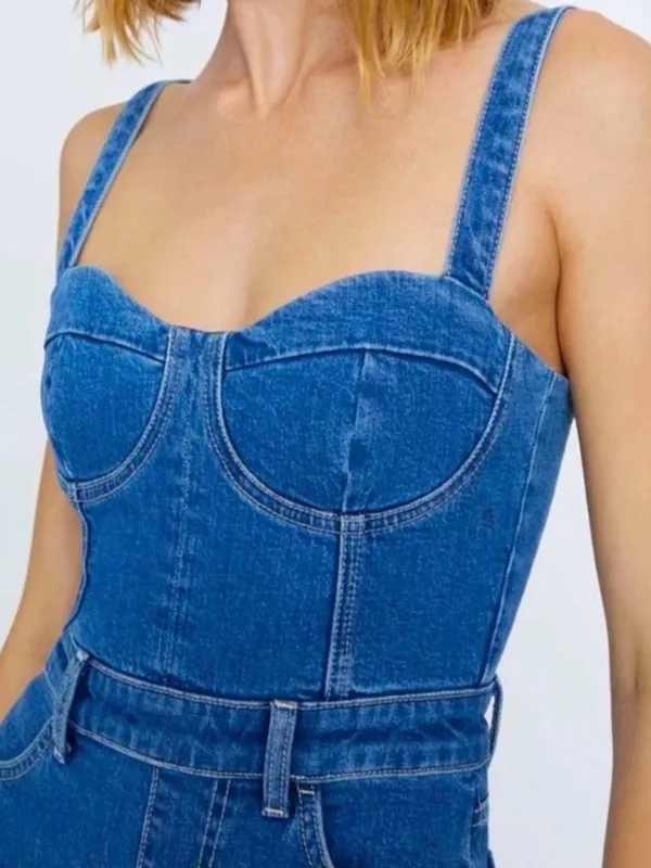7 For All Mankind Beauty Denim Mega Flare Jumpsuit in Diana Blue Size M - Image 14
