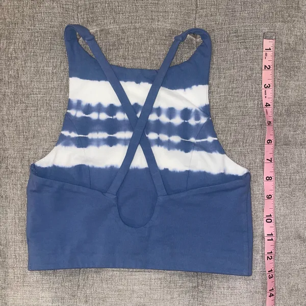 Aerie Offline Blue and White Tie Dye Longline Sports Bra - Image 5
