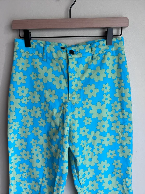 Motel Rocks Zoven‎ Flare Trouser Hight Rise In Retro Daisy Blue Size S - Image 3