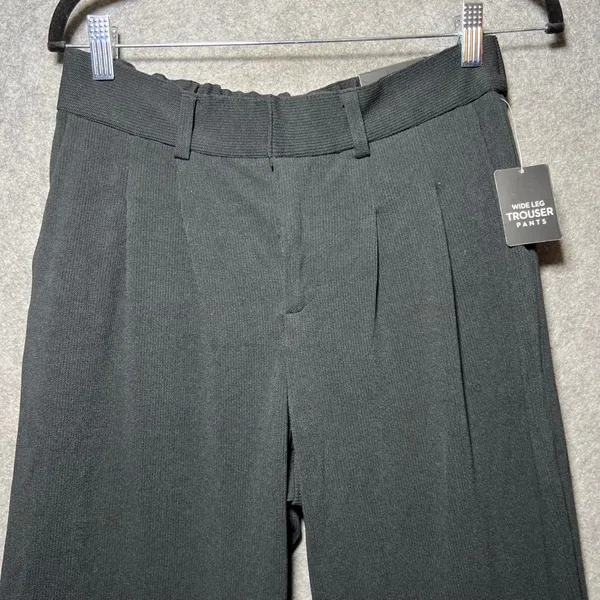 No Comment Black Wide Leg Trouser Pants Pleated Front Stretch NWT Size L - Image 2