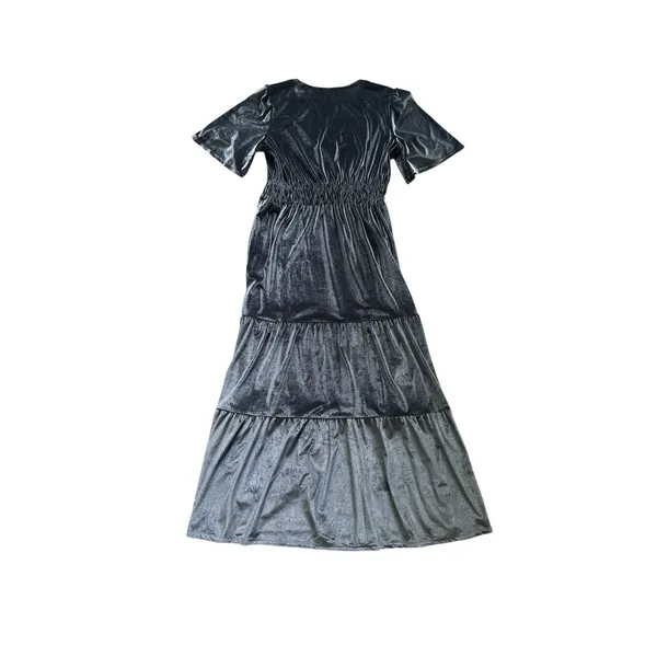 Spartina 449 Velvet Maxi Dress Medium Gray Tiered Short Sleeve V‎ Neck Boho - Image 7