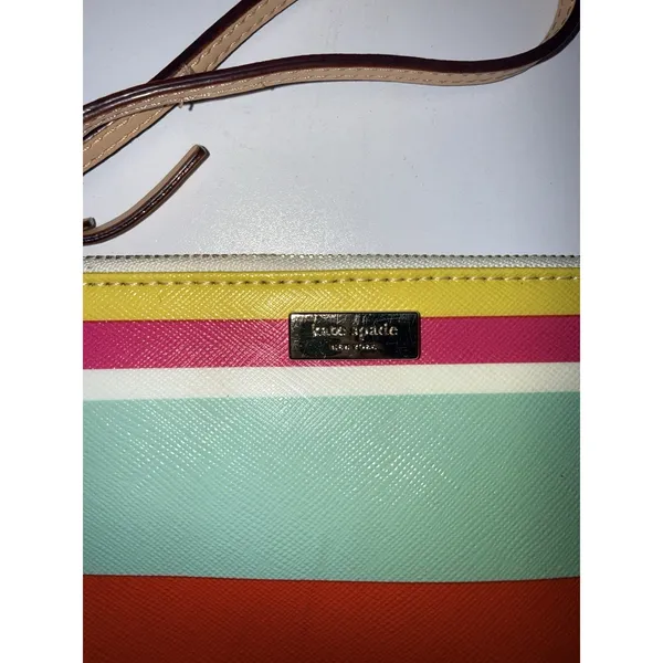 Kate Spade New York Women's‎ Striped Multicolor Wristlet Trim Leather Logo Purse - Image 4