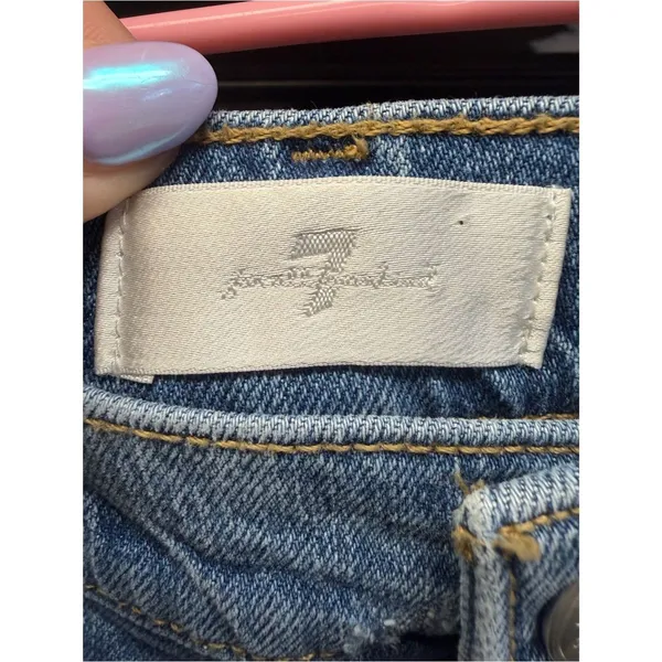 7 For All Mankind Women’s Light Wash Flare Jeans Size 30 Distressed Denim - Image 4