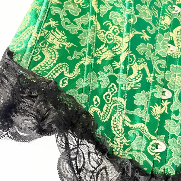 Womens Green Dragon Brocade Lace Trim Gothic Victorian Ren Faire Corset Size M - Image 2