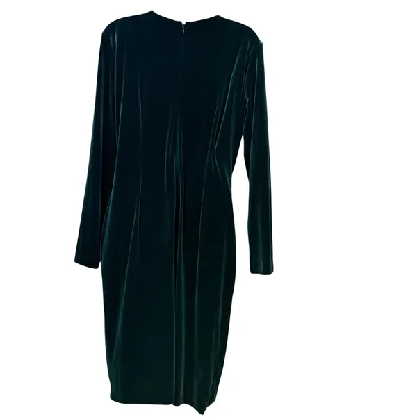 Marc New York Women Emerald Green Velvet Ruched Faux Wrap Dress Size 12 Gold - Image 3