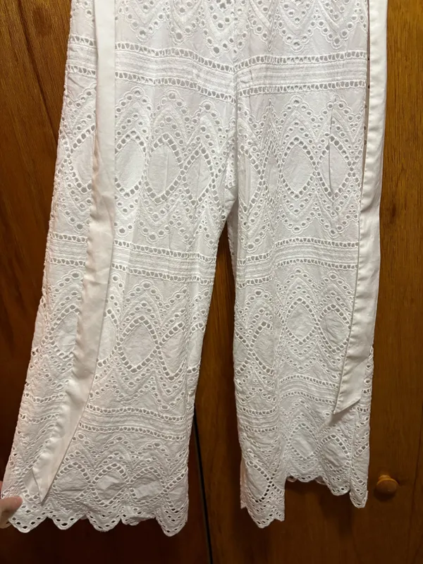 Express White Strapless Jumpsuit Eyelet Design Wide Crop Leg - Image 9