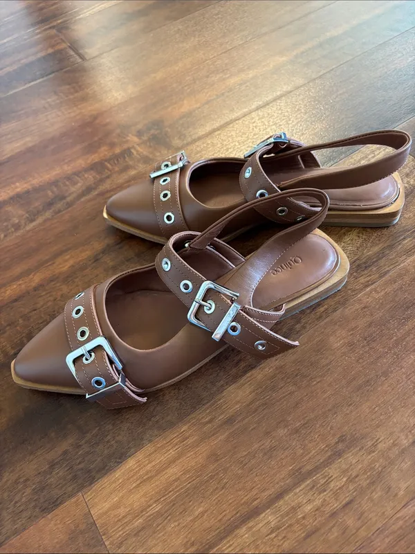QUINCE Italian Leather Bold Buckle Slingback Flat - Image 5