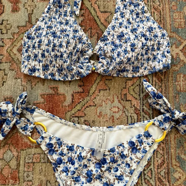 Smocked Floral Halter Bikini Set Shein - Image 2