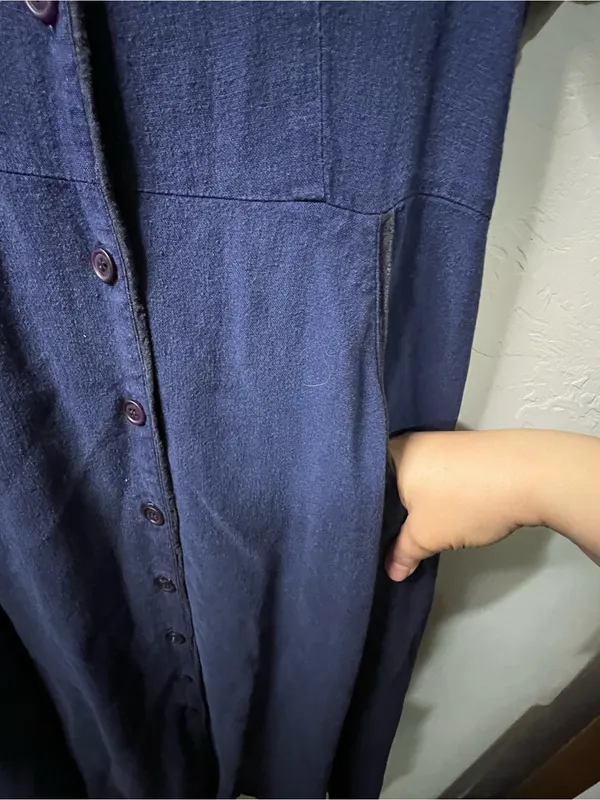 Basic Threads Santa Monica Blue Linen Tencel Button Front Midi Shirt Dress - Image 5